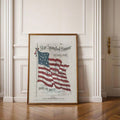 Bring timeless American character to your space with this Vintage Star-Spangled Banner American Flag Canvas Poster. Featuring a weathered, vintage-inspired flag design, the artwork captures the nostalgic spirit of Americana with classic patriotic charm and a timeless visual style. The aged texture and traditional composition make it a natural fit for interiors that celebrate American heritage and rustic character.