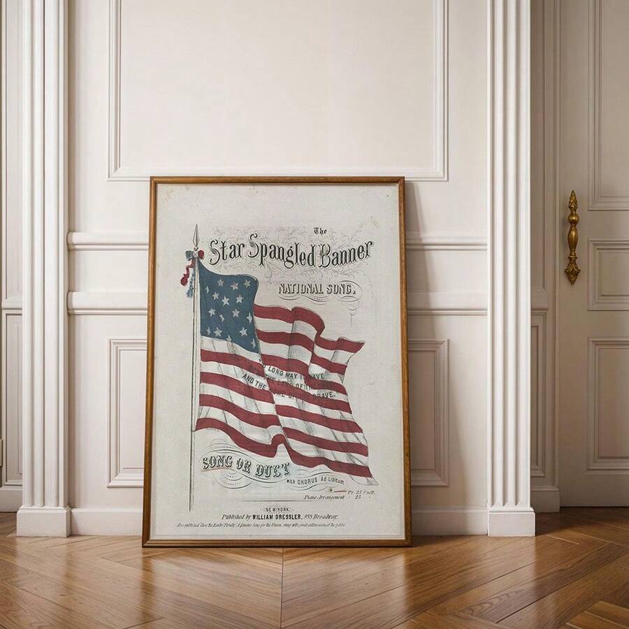 Bring timeless American character to your space with this Vintage Star-Spangled Banner American Flag Canvas Poster. Featuring a weathered, vintage-inspired flag design, the artwork captures the nostalgic spirit of Americana with classic patriotic charm and a timeless visual style. The aged texture and traditional composition make it a natural fit for interiors that celebrate American heritage and rustic character.