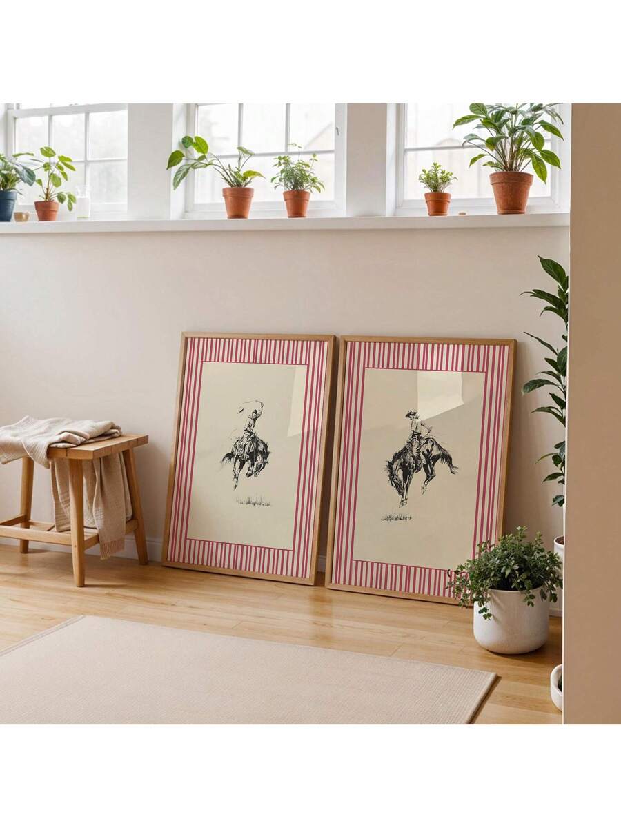Bring Western charm into your space with this striking vintage striped rodeo wall art. Featuring a retro cowboy canvas print, this multicolor piece captures the spirit of classic Americana with bold stripes and authentic rodeo imagery. Perfect for living rooms, bedrooms, home offices, or any room needing rustic character, this durable canvas artwork adds warmth and personality to your décor. Whether you're decorating a ranch-style home or simply love Western aesthetics, this eye-catching print transforms wa