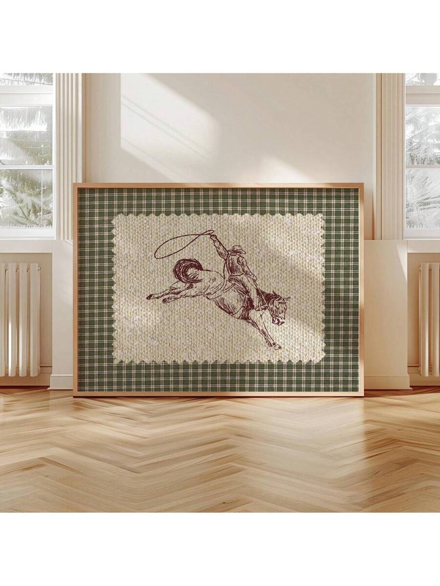 Elevate your western-themed space with this Vintage Striped Rodeo Wall Art. Featuring rustic cowboy imagery on a textured canvas, this piece captures the spirit of rodeo culture with timeless charm. Its striped design adds depth and character, making it an ideal focal point for any home decor inspired by the American West. Durable and artfully crafted, it brings authenticity and warmth to your living area or office.