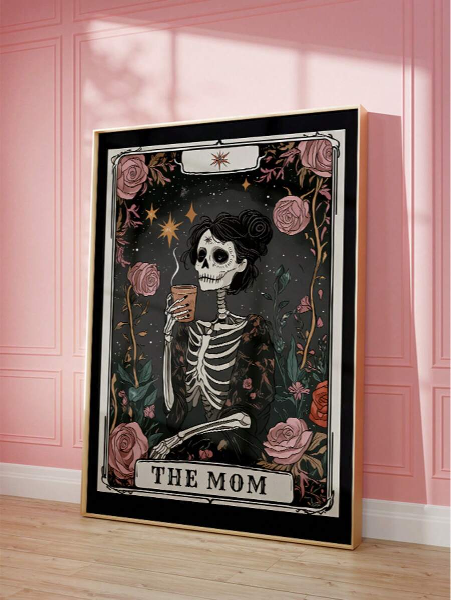 Gothic tarot skeleton wall art with The Mom text