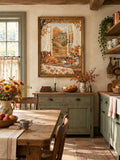 Vintage Thanksgiving Turkey Farmhouse Rustic Autumn Window Scene Canvas Poster