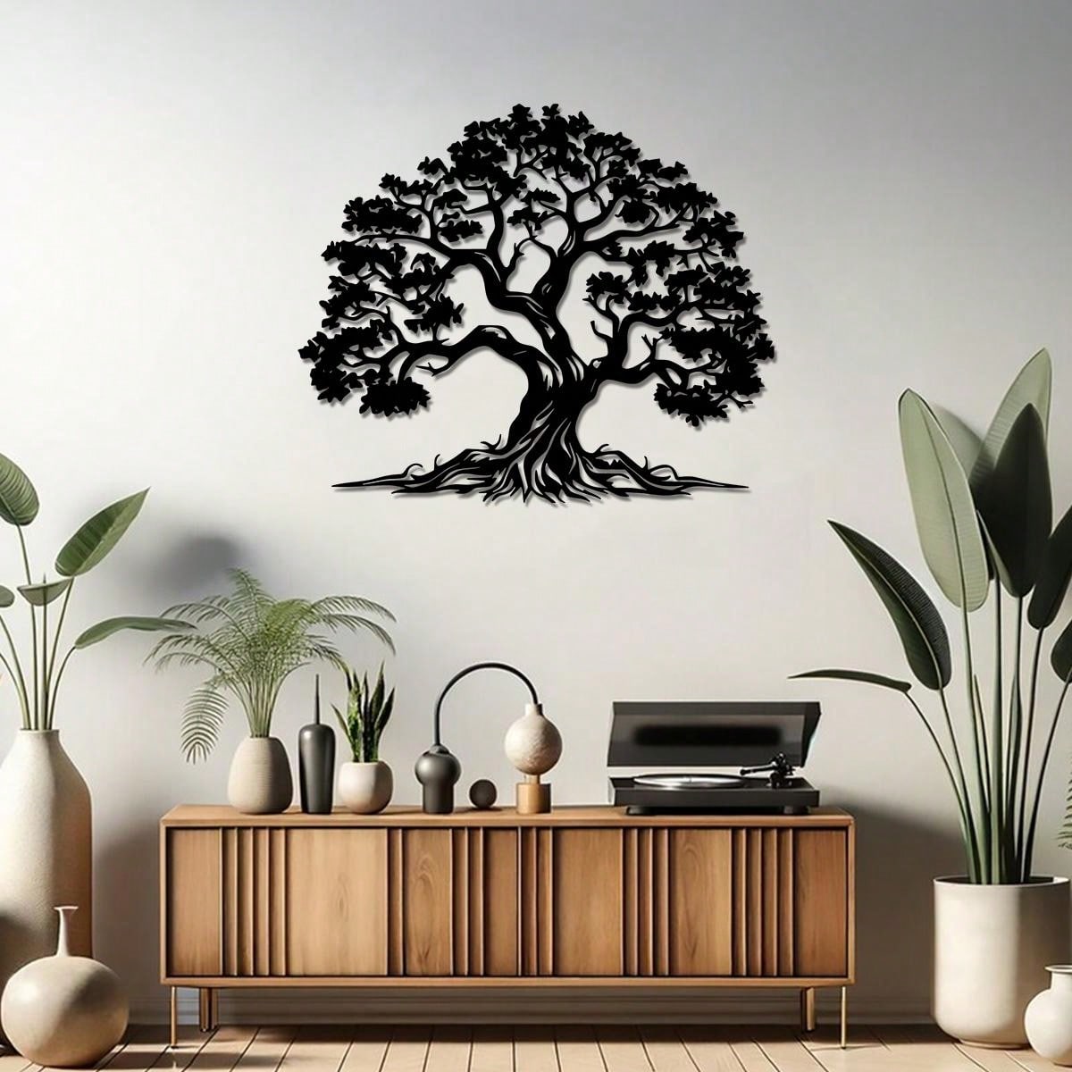 Enhance your living room decor with our Vintage Tree of Life Metal Wall Sculpture. Crafted with a nature-inspired farmhouse design, this art piece adds a touch of rustic charm to any space. Made from durable metal, it is sure to last for years to come. Bring the beauty of the outdoors into your home with this unique wall sculpture.