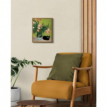Vintage Vase With Oleanders & Naughty Black Cat Canvas Poster 