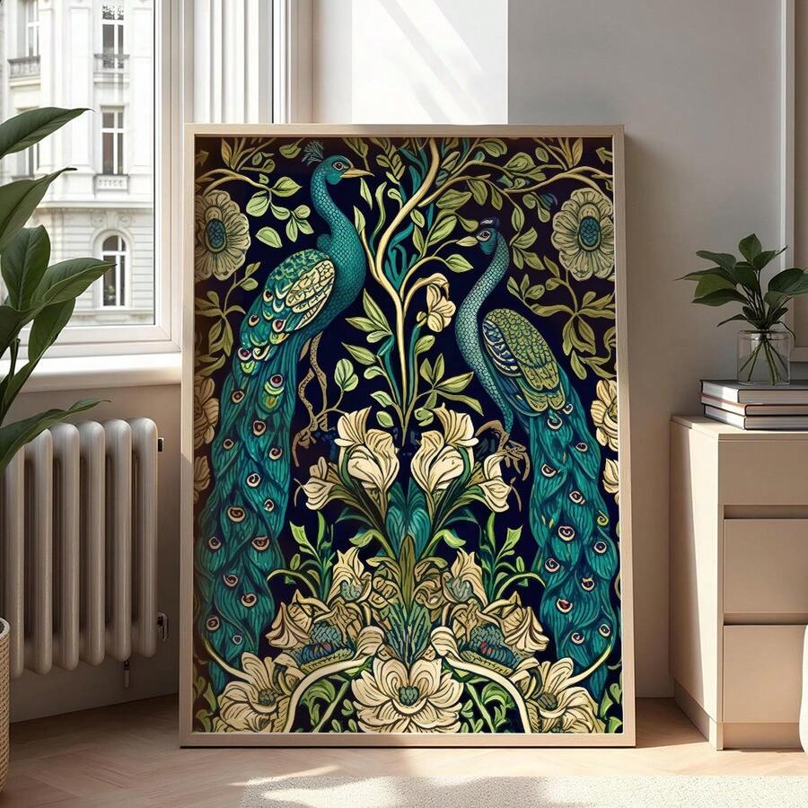 Vintage William Morris peacock floral canvas poster artwork