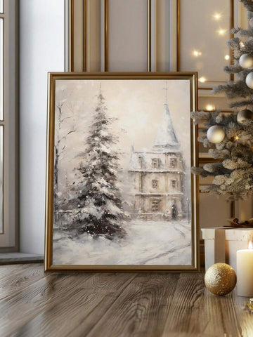 Vintage Winter Castle Snow Scene Christmas Canvas Poster