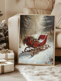 Vintage Winter Sleigh Christmas Canvas poster with nostalgic farmhouse charm. Perfect for rustic homes, cabins, fireplaces, entryways, and holiday decor.