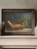 Vintage Winter Sleigh Christmas Canvas poster with nostalgic farmhouse charm. Perfect for rustic homes, cabins, fireplaces, entryways, and holiday decor.