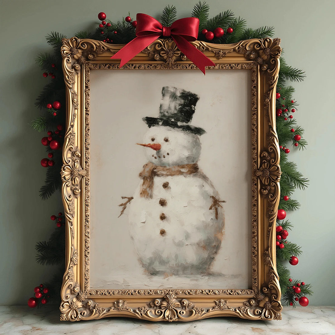 Vintage Winter Snowy Forest Christmas Snowman Rustic Canvas Poster
