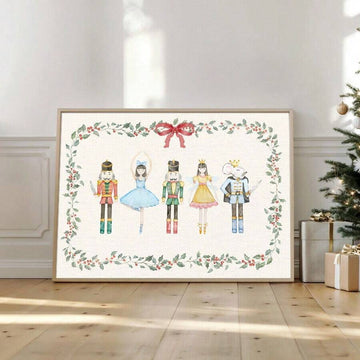Watercolor Nutcracker Christmas canvas poster by tree