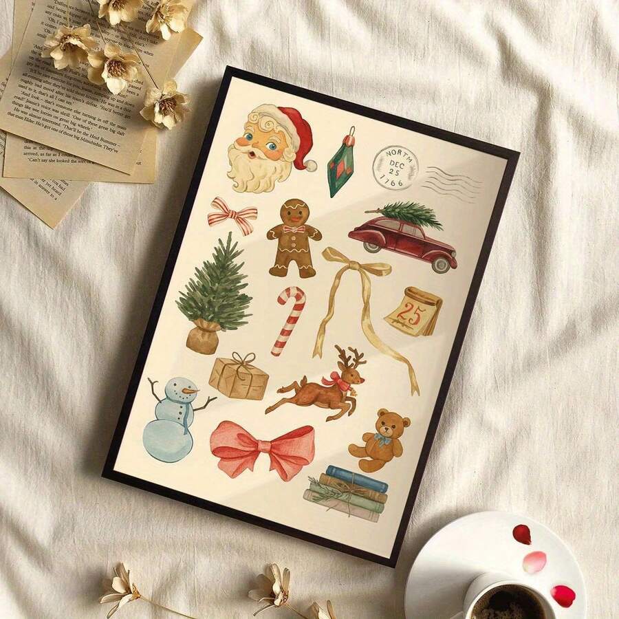 Watercolor Christmas Holiday Decorative Canvas Poster 