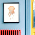 Cute watercolor jellyfish nursery wall art in black frame
