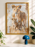 Watercolor Lioness & Cubs Jungle Nursery Wildlife Canvas Poster 