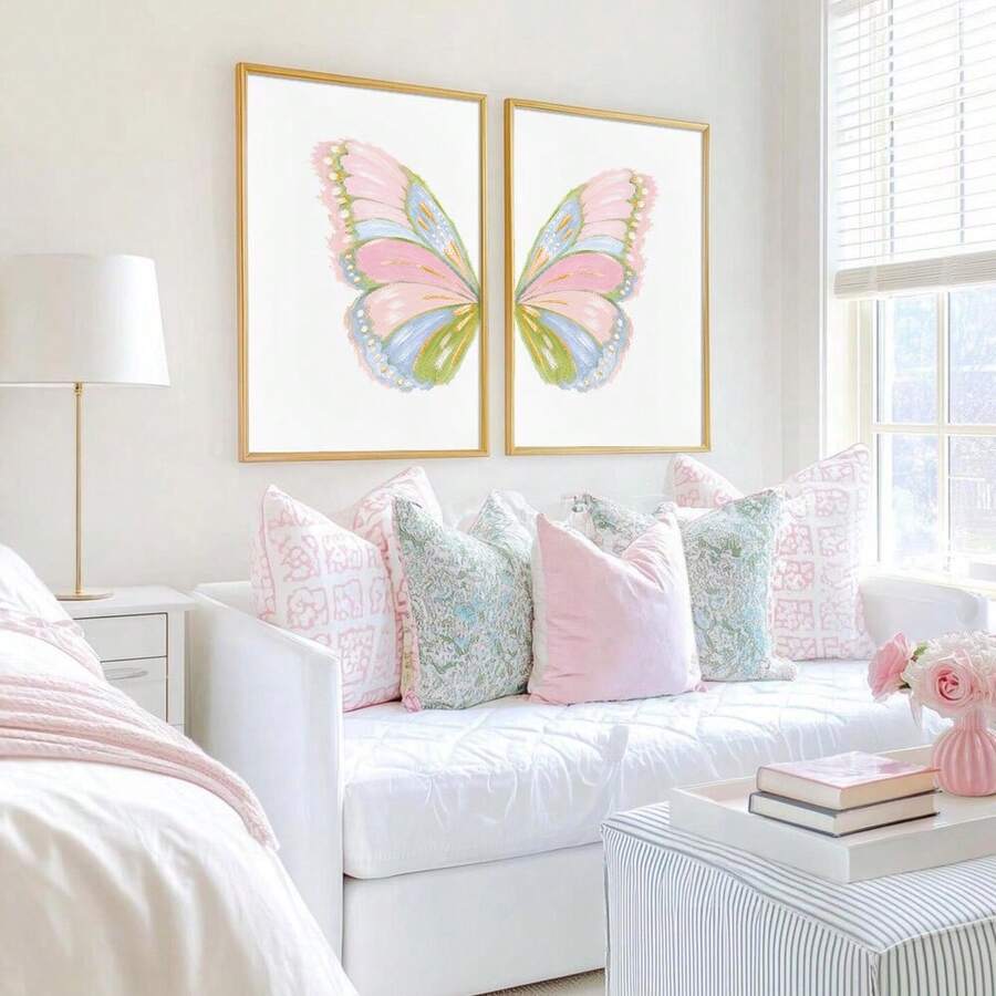 Watercolor Pink Butterfly Preppy Abstract Wings Minimalist Canvas Poster 