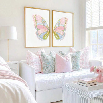 Watercolor Pink Butterfly Preppy Abstract Wings Minimalist Canvas Poster 