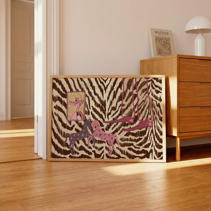 Western horse zebra-print framed wall art