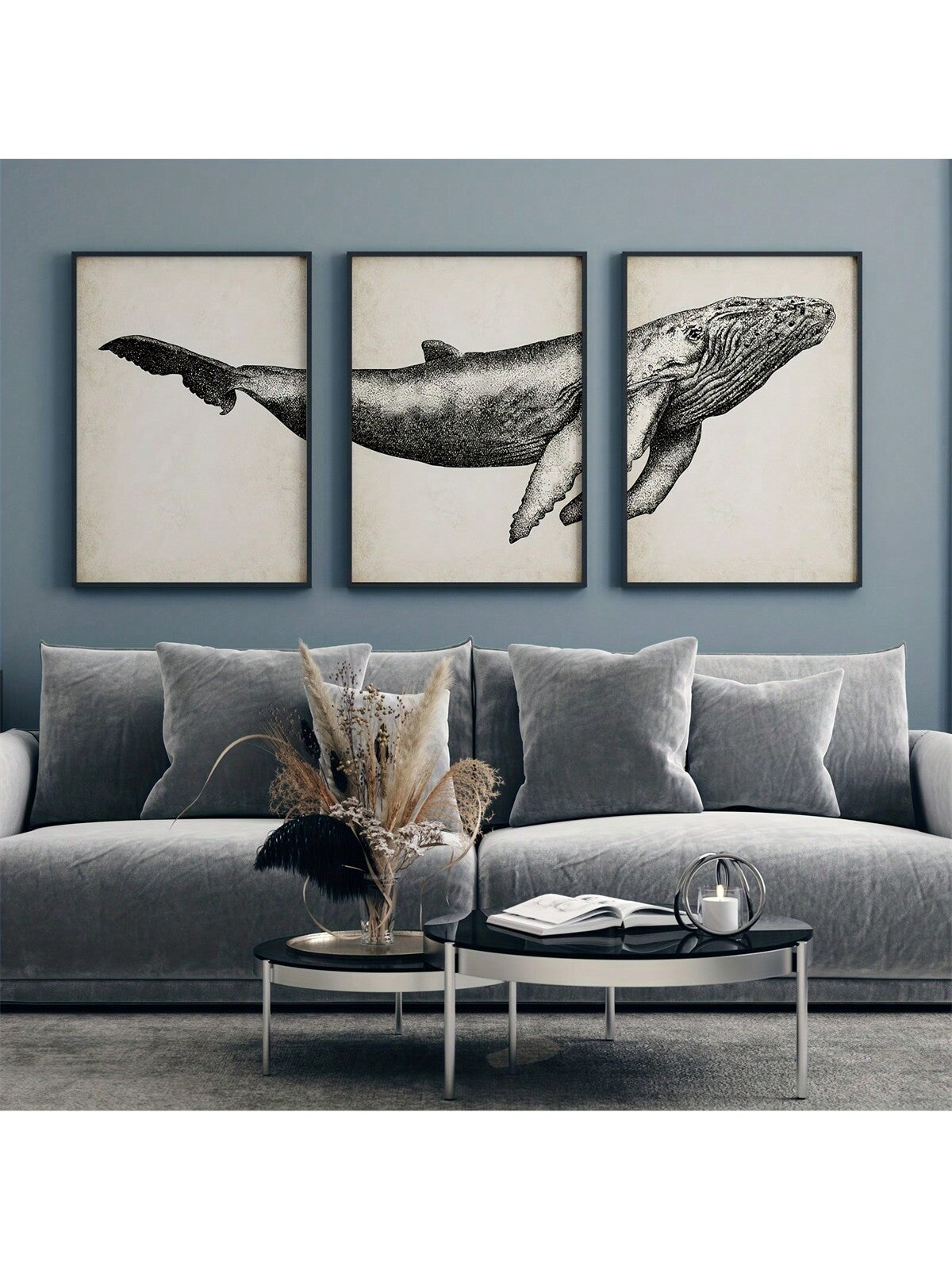 Explore the magnificent world of whales with our Vintage Humpback Whale Mural Poster Set. These intricate and stunning posters add a touch of elegance to any modern home decor. Admire these majestic creatures from the comfort of your own space.