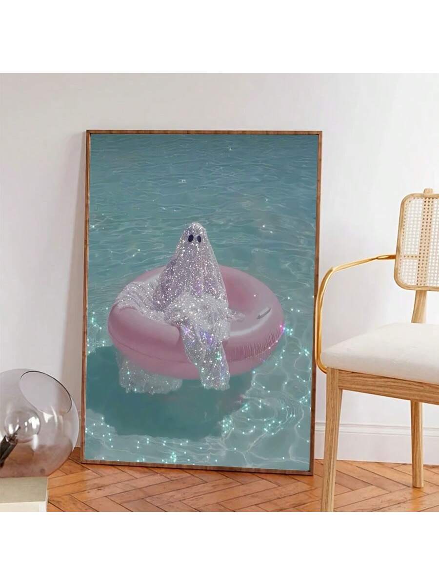 This stunning canvas art piece features a whimsical abstract design with a diamond-shaped ghost motif. Perfect for adding a touch of uniqueness to any wall, whether in a home, office, or café setting. It is sure to be a conversation starter and a great addition to any décor.