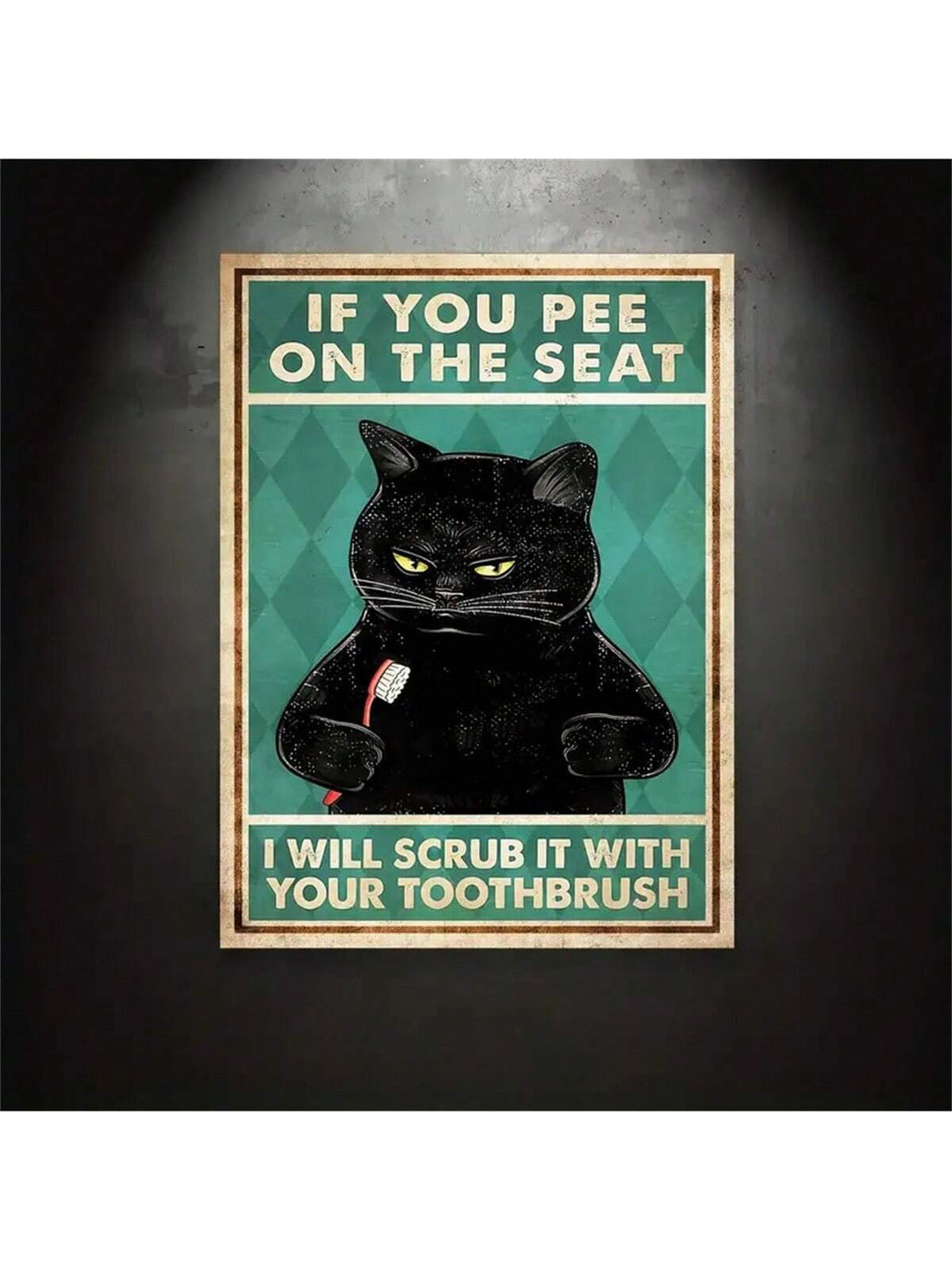 Invest in your oral hygiene and add a touch of whimsy to your bathroom with our Whimsical Black Cat Dental Hygiene Canvas Poster. Made from high-quality canvas, this fun and educational wall art features a mischievous black cat reminding you of the importance of taking care of your teeth.