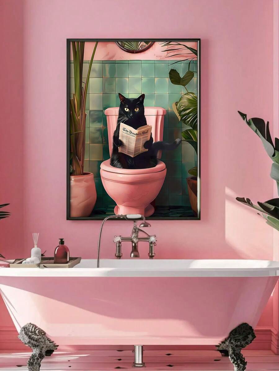 Bring a touch of playful sophistication to your space with this charming black cat canvas poster. Featuring an imaginative illustration of a feline absorbed in reading the newspaper, this frameless wall art captures whimsy and personality in equal measure. 