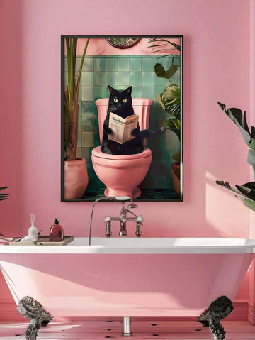 Bring a touch of playful sophistication to your space with this charming black cat canvas poster. Featuring an imaginative illustration of a feline absorbed in reading the newspaper, this frameless wall art captures whimsy and personality in equal measure. 