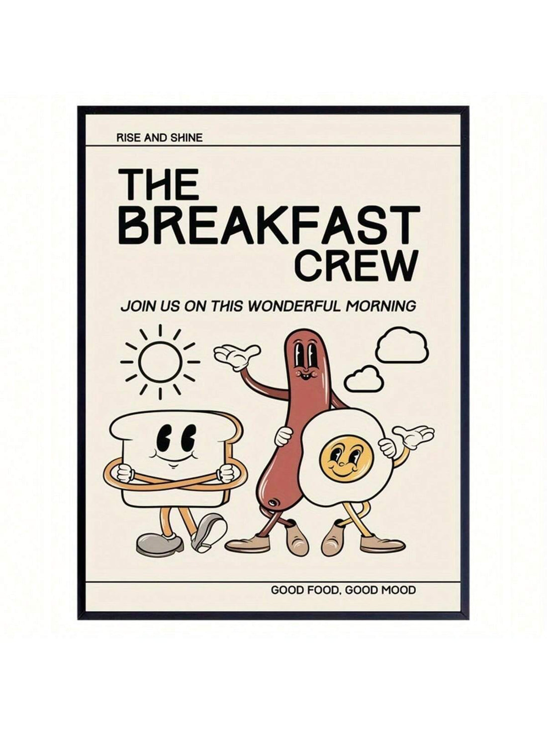 Celebrate morning cheer with the Whimsical Breakfast Crew Canvas Poster, a vintage-inspired kitchen art piece featuring charming cartoon characters of toast, sausage, and egg. This playful design adds a nostalgic yet lively touch to your culinary space, making it perfect for brightening breakfast nooks or dining areas. Crafted on durable canvas, it offers lasting quality and a unique conversation starter for guests who appreciate both art and a good meal.