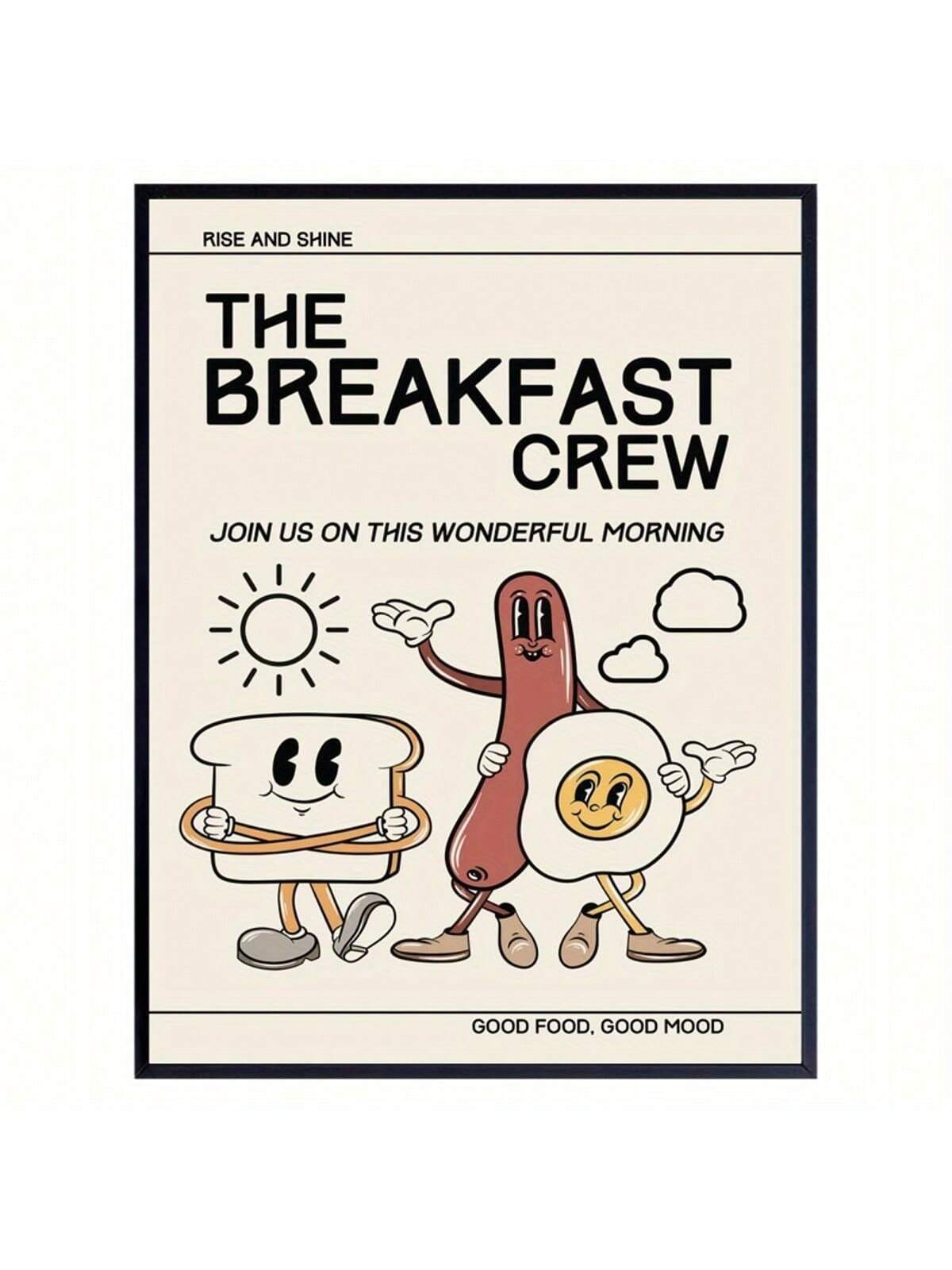 Celebrate morning cheer with the Whimsical Breakfast Crew Canvas Poster, a vintage-inspired kitchen art piece featuring charming cartoon characters of toast, sausage, and egg. This playful design adds a nostalgic yet lively touch to your culinary space, making it perfect for brightening breakfast nooks or dining areas. Crafted on durable canvas, it offers lasting quality and a unique conversation starter for guests who appreciate both art and a good meal.
