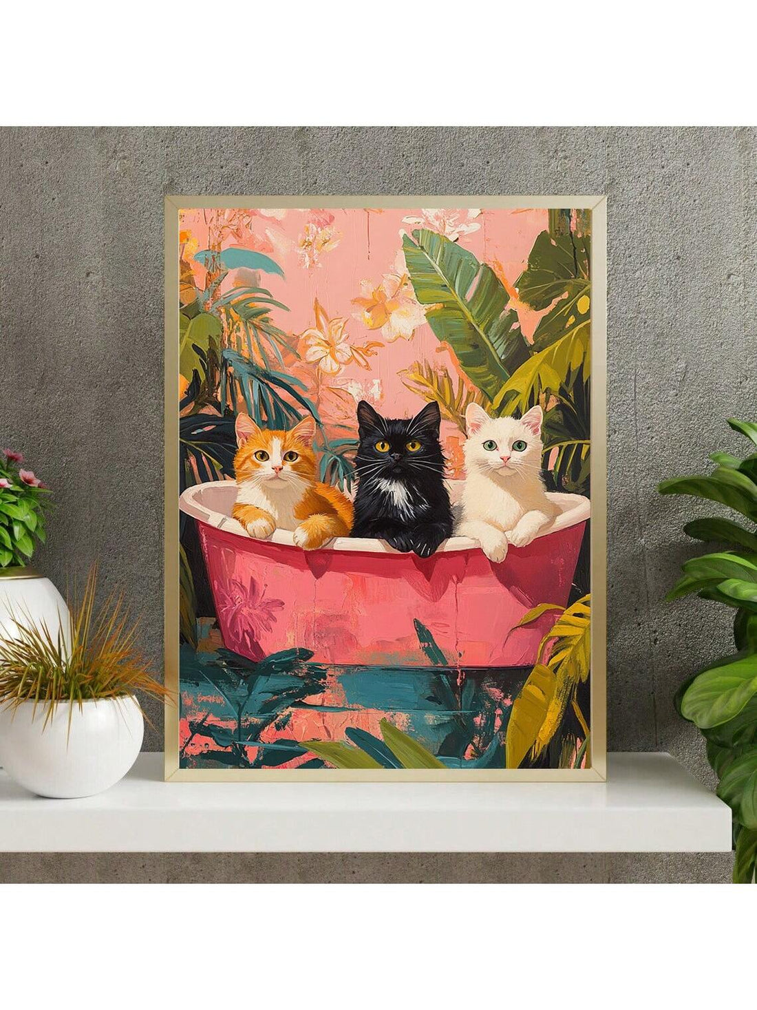 Enhance your bathroom with this whimsical and fun minimalist print, perfect for cat lovers. This unique bathroom art is sure to add a touch of charm and playfulness to your space. Made with high-quality materials, this print is a great addition to any cat lover's home.