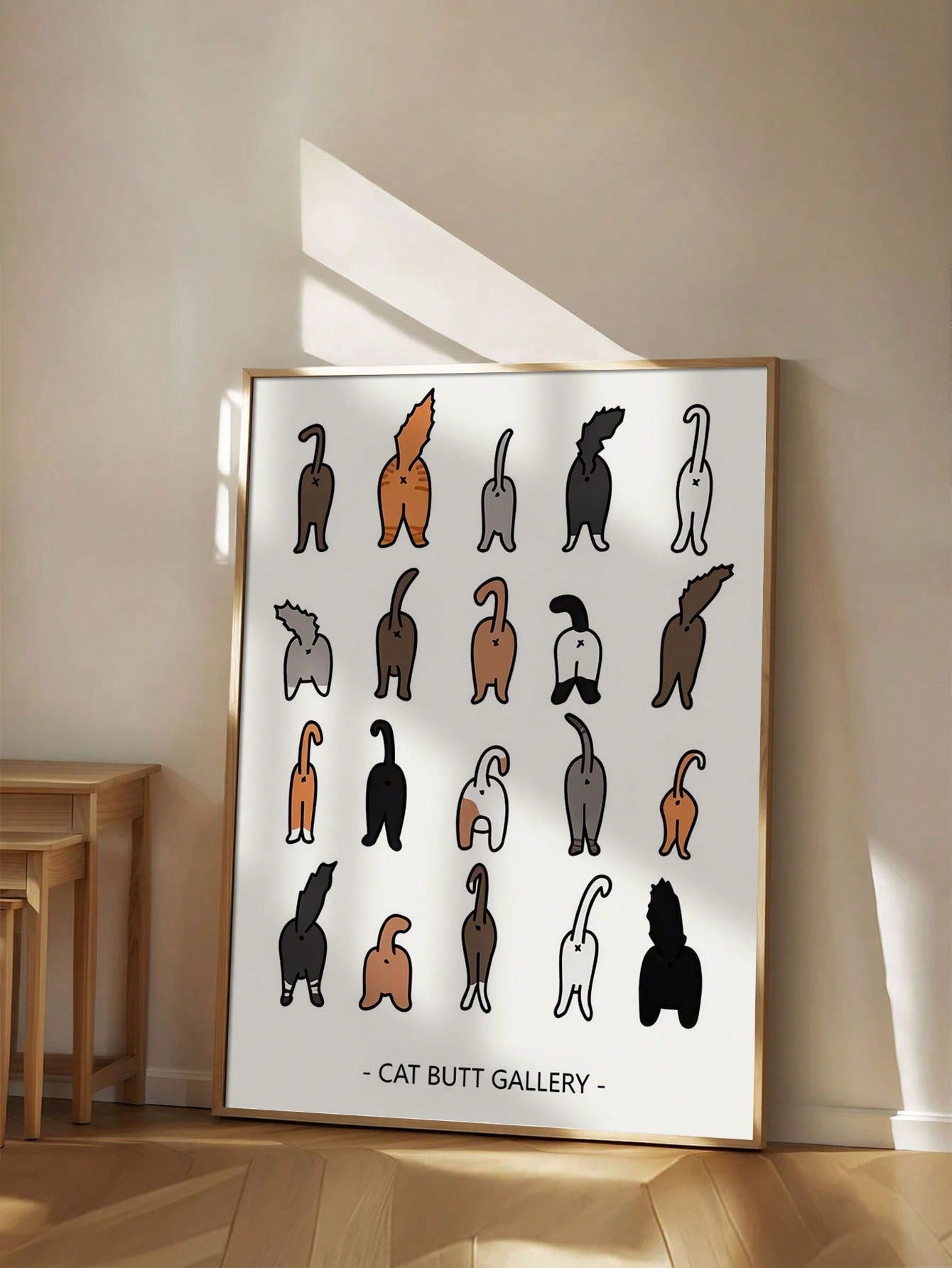 This Whimsical Cat Butt Canvas Poster is the perfect addition to any cat lover's wall art collection. Made with high-quality canvas, this poster features a playful and charming depiction of a cat's rear end. Its unique design is sure to bring a touch of whimsy to any room.