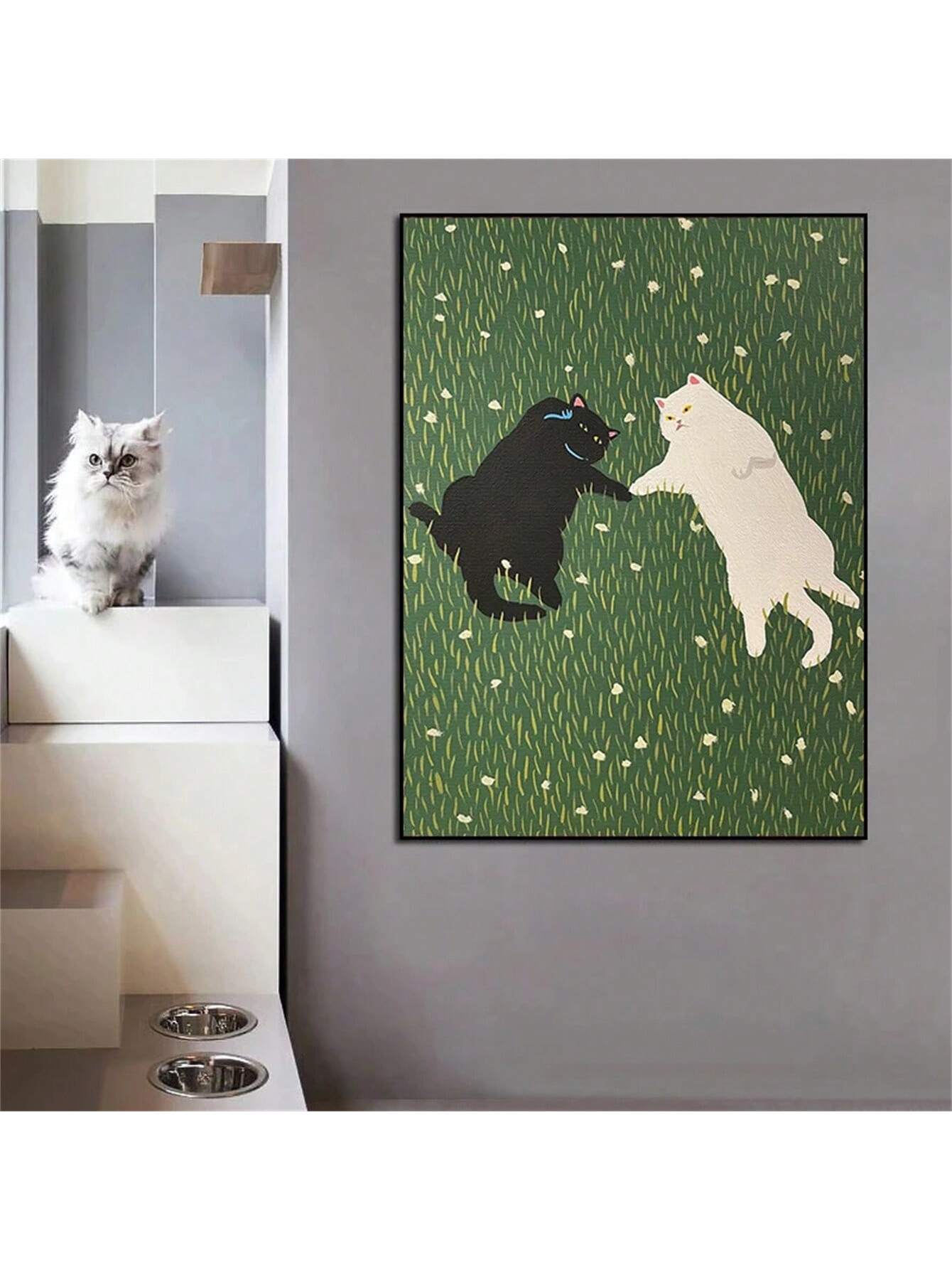 This Whimsical Cat &amp; Plant Canvas Print is the perfect addition to any animal lover's home. The playful design features a cat and plant motif, adding a touch of whimsy to any wall. Made with high-quality materials, this canvas print is both durable and eye-catching. Bring a touch of joy and nature into your space with this charming wall art.