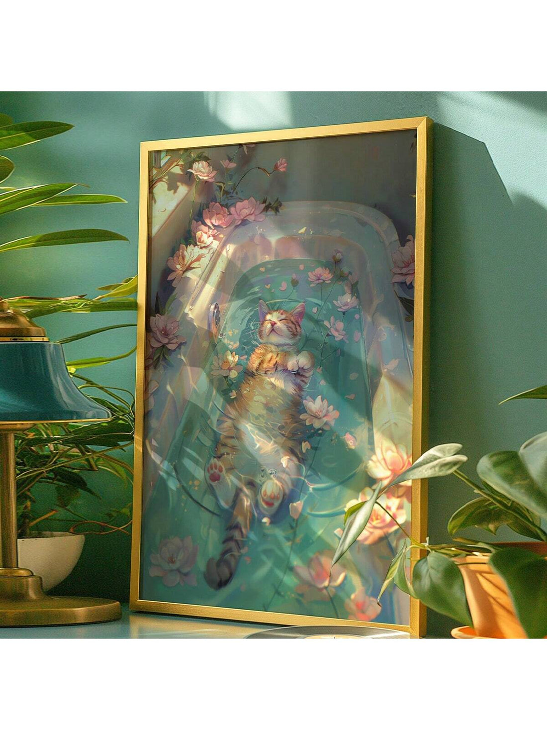 Add a playful touch to your bathroom decor with this whimsical cat wall art. This charming feline poster is sure to bring a smile to your face every time you see it. Made with high-quality materials, it adds a touch of whimsy to any room.