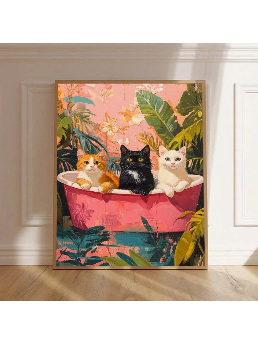 Introducing the Whimsical Cat in the Bathtub Poster! A perfect addition to any bathroom, this charming wall art features a playful feline enjoying a relaxing bath. A must-have for any cat lover, this poster also makes for a unique and thoughtful gift. Transform your bathroom into a whimsical oasis with this delightful piece.