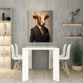 Add a touch of whimsy to your home decor with our Whimsical Cow Portrait Canvas Wall Art. Featuring a business suit dressed cow, this unique piece will add charm to your living room, sofa backdrop, or bedside. Made with high-quality materials, this canvas art is a perfect addition to any home.