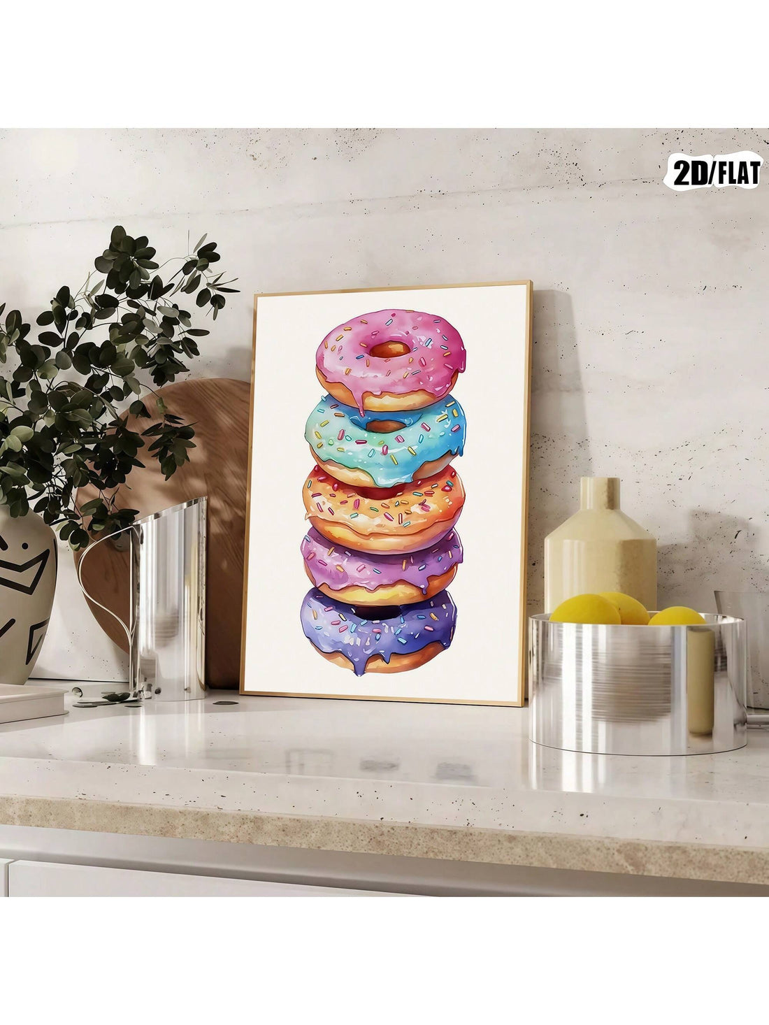 Add a playful yet sophisticated accent to your living or workspace with this Whimsical Doughnut Canvas Art. Crafted to complement modern interiors, this piece brings a lighthearted charm while maintaining a sleek aesthetic. Its vibrant colors and clean design make it an ideal focal point that enhances creativity and mood without overwhelming your décor. Perfect for those seeking a unique blend of fun and style in their environment.
