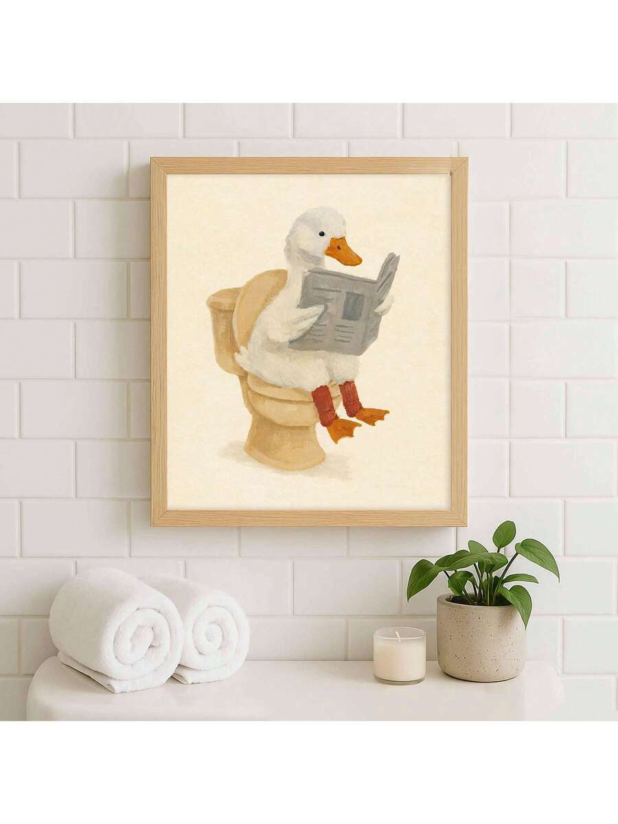 Bring farmhouse charm to any space with this delightful whimsical duck canvas art. Perfect for kids' rooms, playrooms, and bathrooms, this multicolor cartoon animal design adds a playful touch to your décor. Crafted on durable canvas with waterproof benefits, it's available as both framed and unframed options to suit your style.