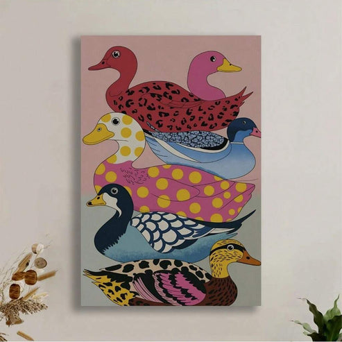 Whimsical framed duck canvas art colorful animal wall decor