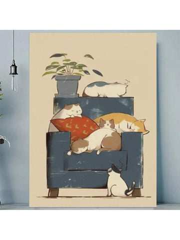 Add a touch of vintage charm to your living space with this Whimsical Framed Retro Cat Wall Art. Featuring sleepy kittens lounging on a blue couch, this piece brings warmth and coziness to any room. Expertly framed, it combines nostalgic design with playful imagery, making it an ideal accent for cat lovers seeking unique, comforting home decor.