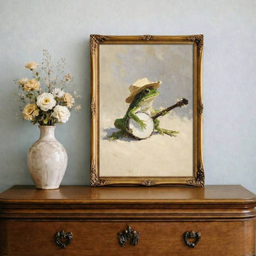 Whimsical Frog Playing Banjo Vintage Funny Canvas Poster