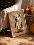 Whimsical Funny Ghost Cow Christmas & Halloween Farmhouse Canvas Poster 
