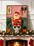 Whimsical Funny Santa Reading in Bathroom Christmas Canvas Poster