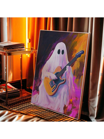 Celebrate the spooky season with this whimsical ghost playing guitar artwork, featuring vibrant pastel colors that add a playful yet eerie touch to your Halloween decor. Perfect for creating a festive atmosphere, this piece blends charm and seasonal spirit, making it an expert choice for those seeking unique and eye-catching decorations.