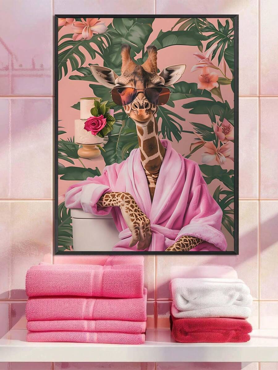 Add a touch of charm and playfulness to any space with this Whimsical Giraffe Bathroom Canvas Art. Perfect for bathrooms, offices, or cafes, this canvas features a delightful giraffe design that brings warmth and personality to your walls. Crafted with quality materials, it offers lasting vibrancy and easy maintenance, making it an ideal choice for both personal and professional environments seeking a unique decorative accent.
