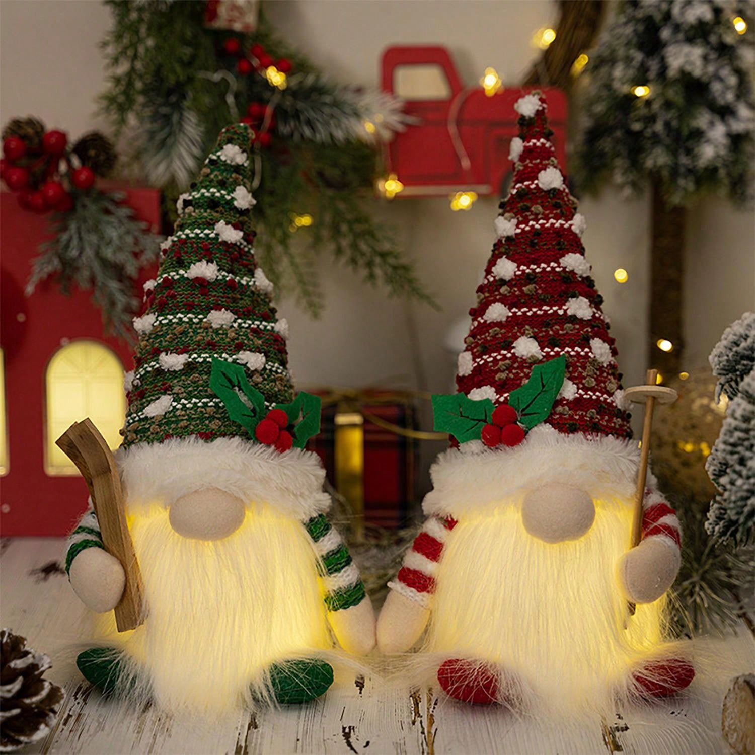 Add a hint of nostalgia and whimsy to your holiday decor with our vintage gnome figurine. This faceless old man emits a gentle glow, creating a cozy ambiance for Christmas parties and home decorating. Perfect for those looking for a unique and enchanting touch to their holiday season.