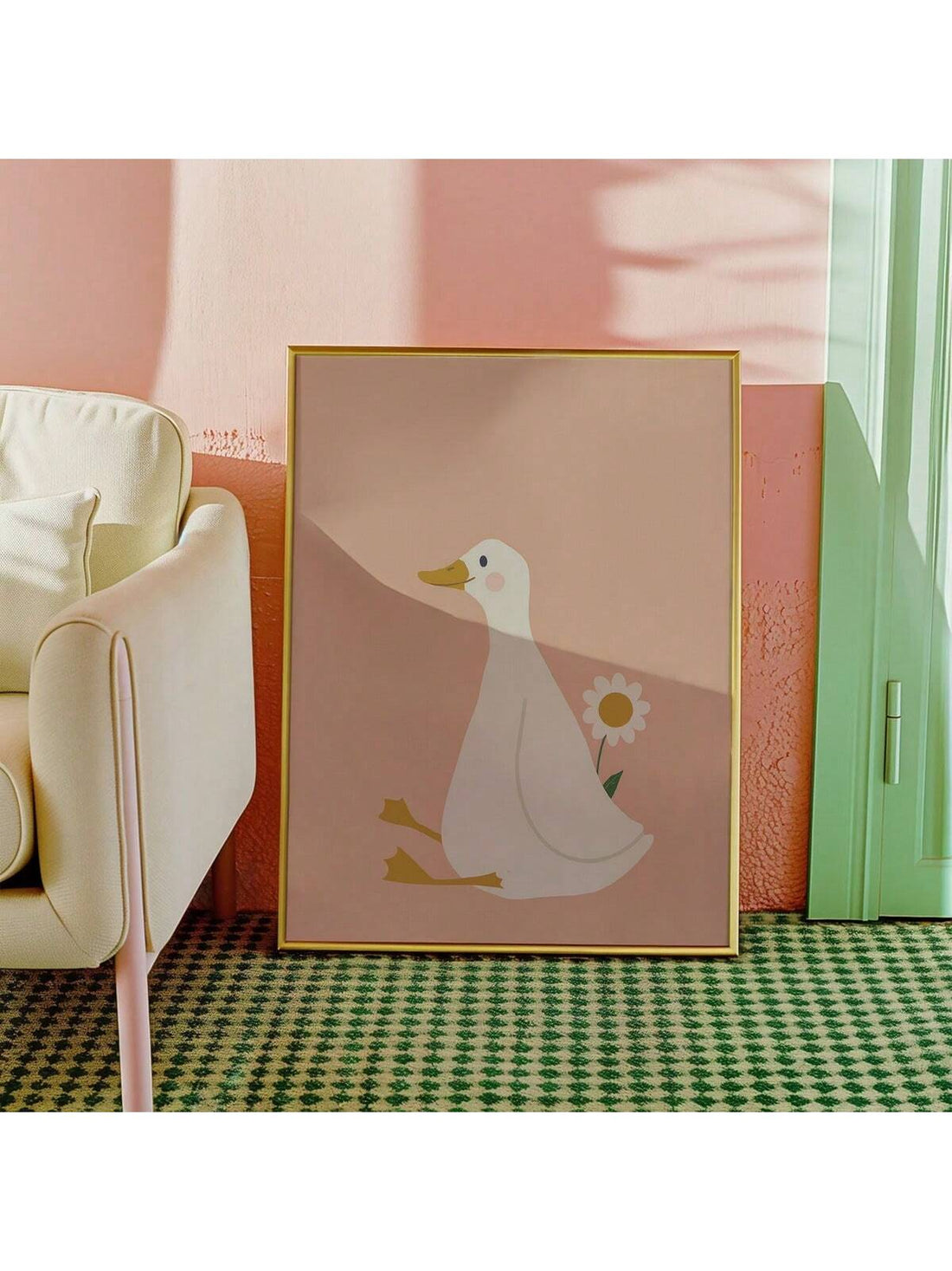 Create a playful and modern ambiance in your nursery or living room with our Whimsical Goose Canvas Art. Featuring a frameless design, this decorative piece adds a whimsical touch to your space. Made with high-quality materials, it is durable and long-lasting. Perfect for charming and stylish spaces.