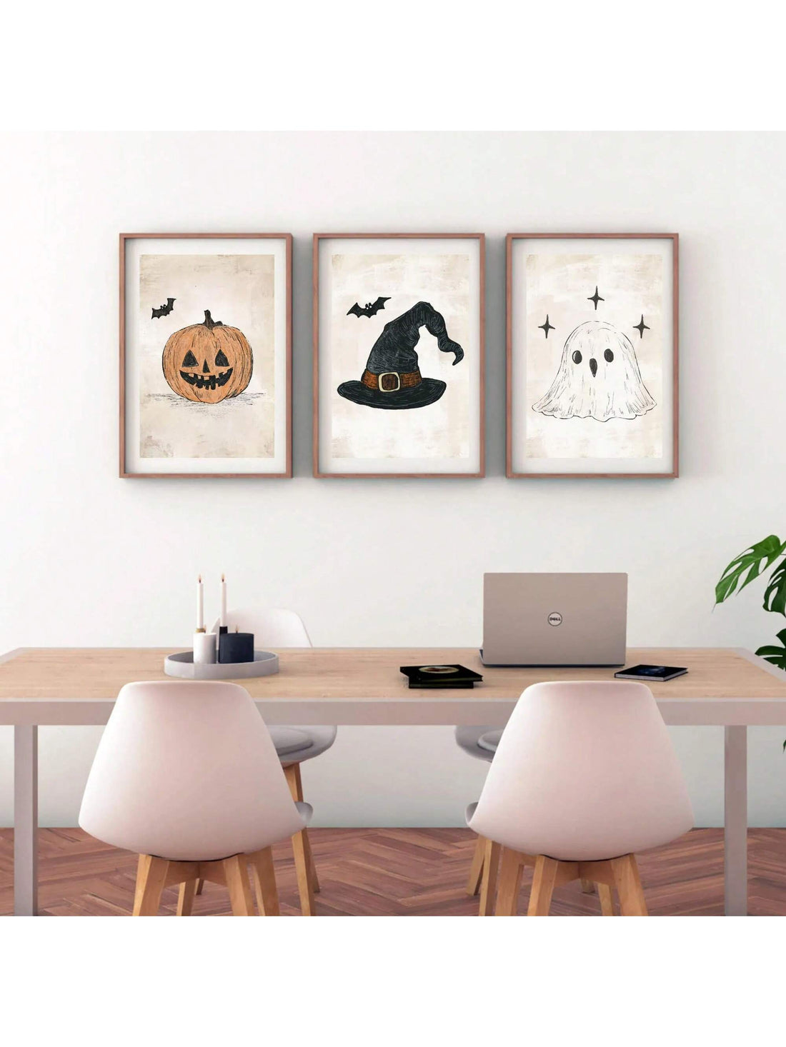 Add a festive touch to your child's room with this Whimsical Halloween Wall Art Set. Featuring charming prints of a pumpkin, ghost, and witch’s hat, these artworks bring playful Halloween spirit without being scary. Perfectly sized for kids’ spaces, they create a fun and inviting atmosphere that celebrates the season with creativity and warmth.