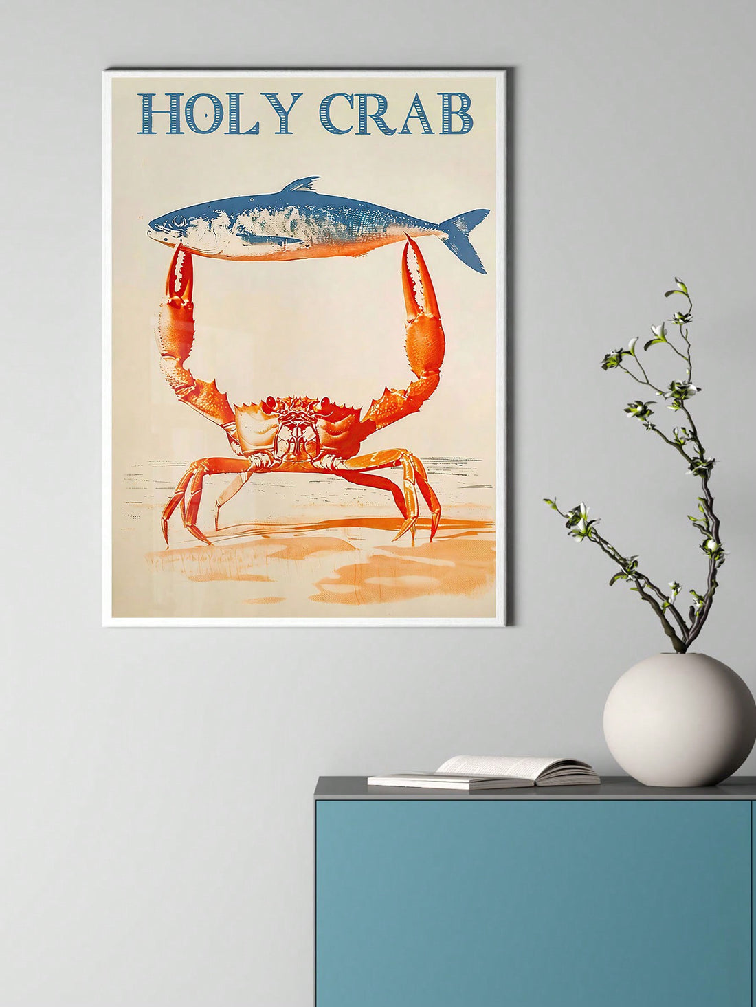 Bring a touch of whimsy to your home, office, or cafe decor with our Vintage Japanese Art Print. Featuring a fun and playful 'Holy Crab' design by Hokusai and Ohara Koson, this unframed canvas poster adds a unique touch to any space. Add a touch of charm and liven up your walls with this fun animal wall art.