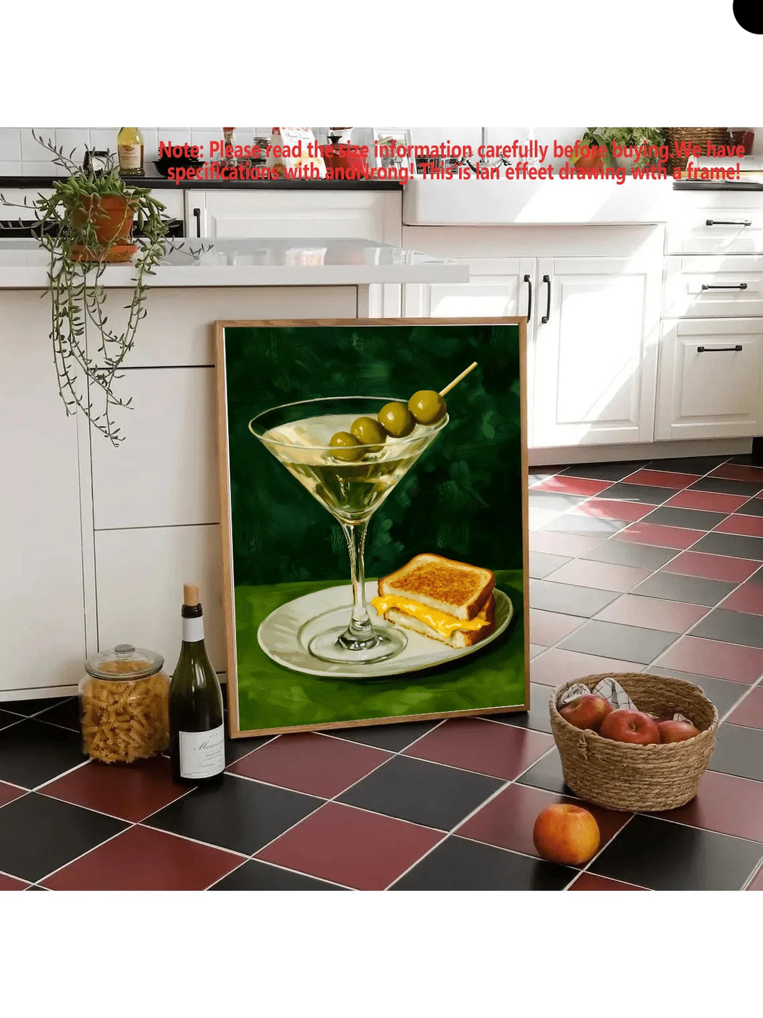 Add a touch of retro charm to your kitchen with this whimsical wall art featuring a martini and grilled cheese design. Perfect for vintage-inspired interiors, this multicolor canvas print brings playful sophistication to any space.