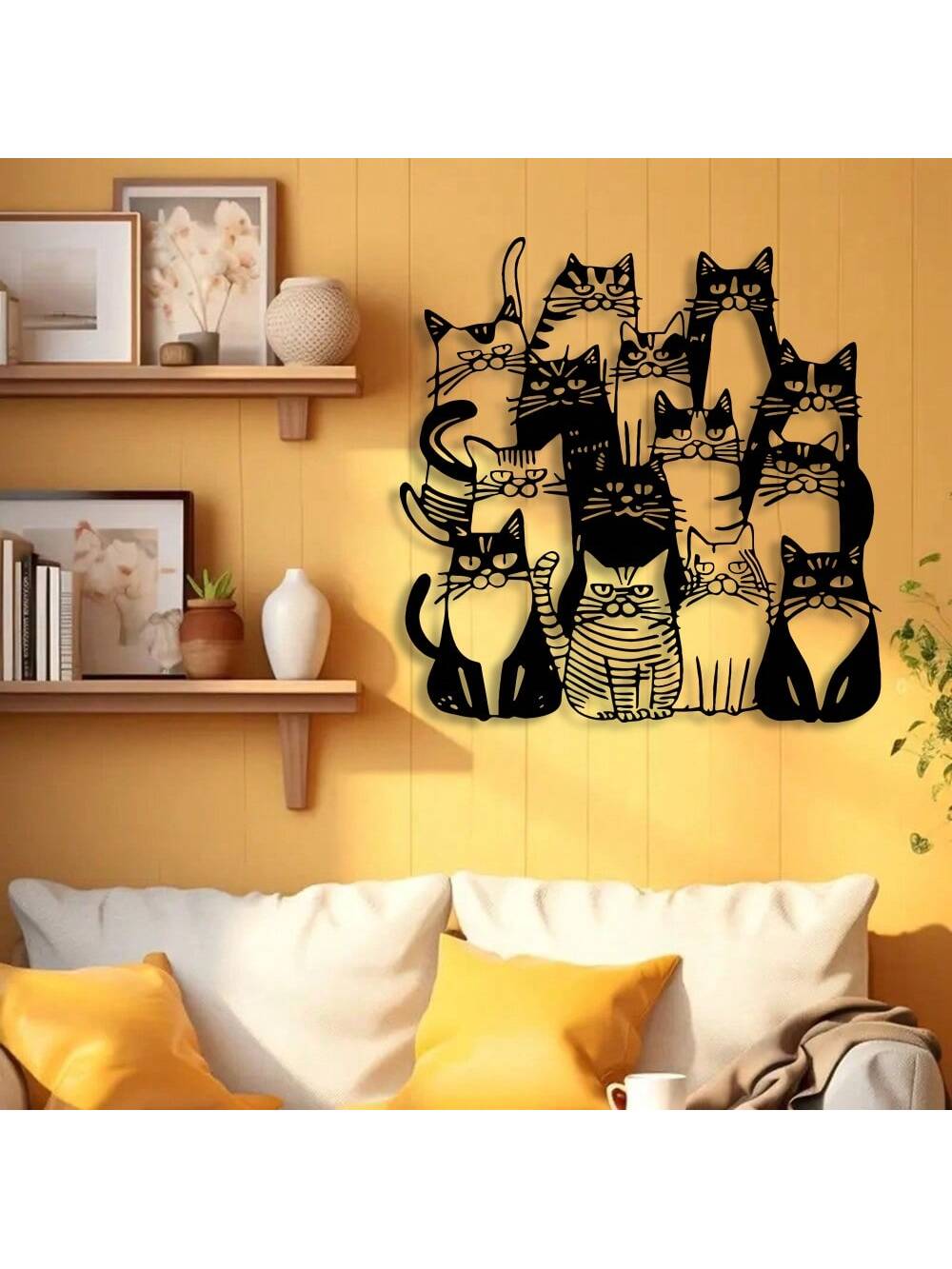 Elevate your home decor with our Whimsical Metal Cat Wall Art. This unique feline sculpture is perfect for cat lovers, adding a touch of personality and charm to any room. Crafted with attention to detail, this piece is a true work of art that will bring joy to any space.