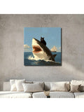 Experience a whimsical ocean adventure through the eyes of a vintage cat riding a shark on this stunning wrapped canvas art piece. Perfect for adding a touch of creativity and nostalgia to any room, this art piece combines the beauty of the ocean with the charm of a beloved feline companion. Bring a unique and playful touch to your home decor with this one-of-a-kind artwork.