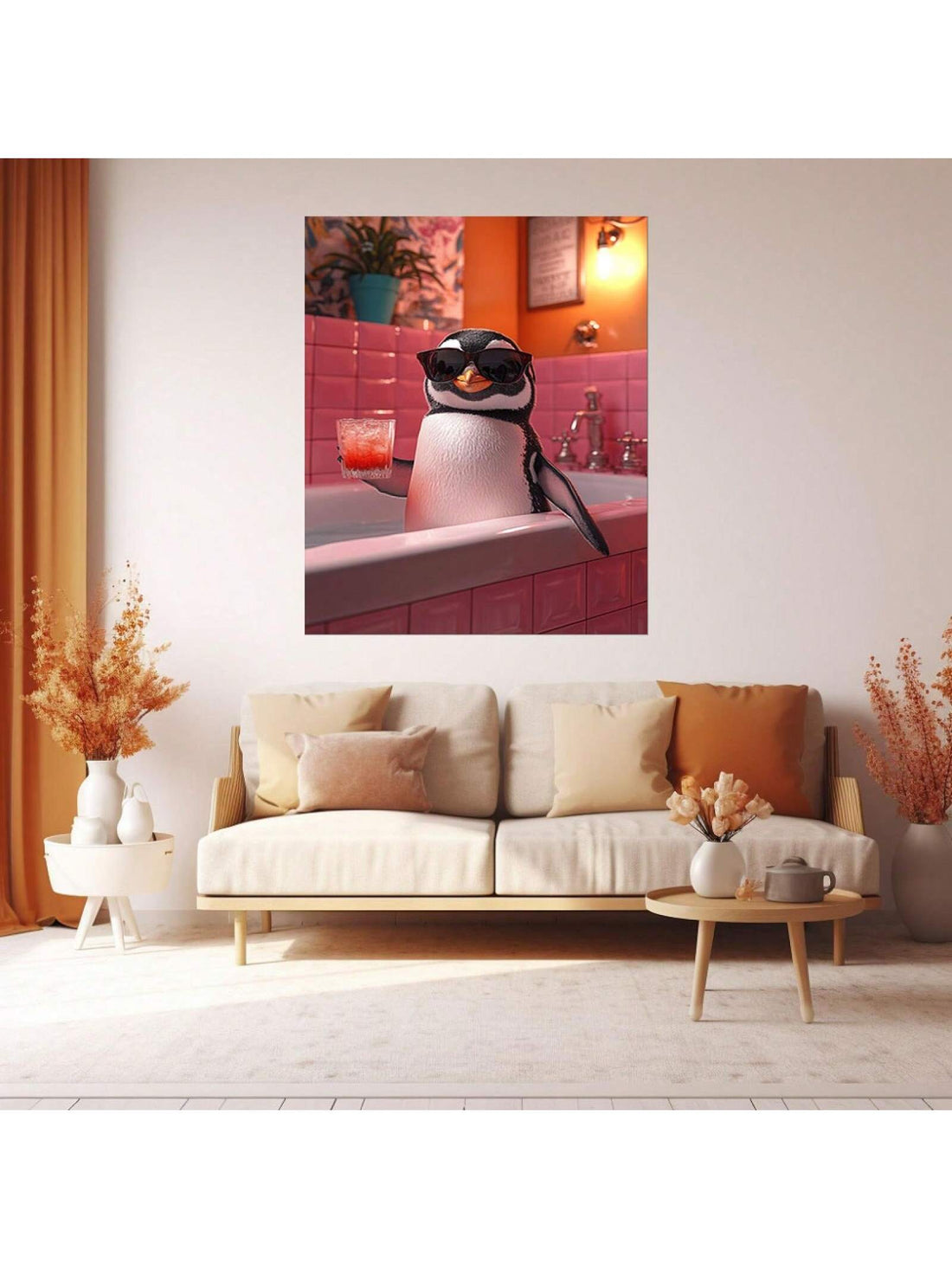 Add a touch of humor to your home decor with our Whimsical Penguin Canvas Art. This high-quality art piece features a whimsical penguin design, bringing a charming and lighthearted element to any room. Handcrafted with durable canvas, this piece is sure to add a unique and playful touch to your home.